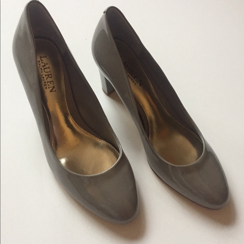 Grey patent heels